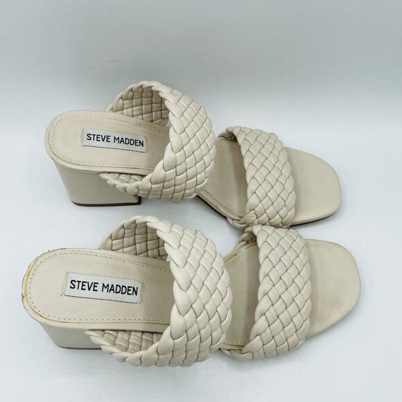 Steve Madden Shoes Womens Size 8.5 M White Heel Daphnee Braided Sandal Slip On - Picture 3 of 11